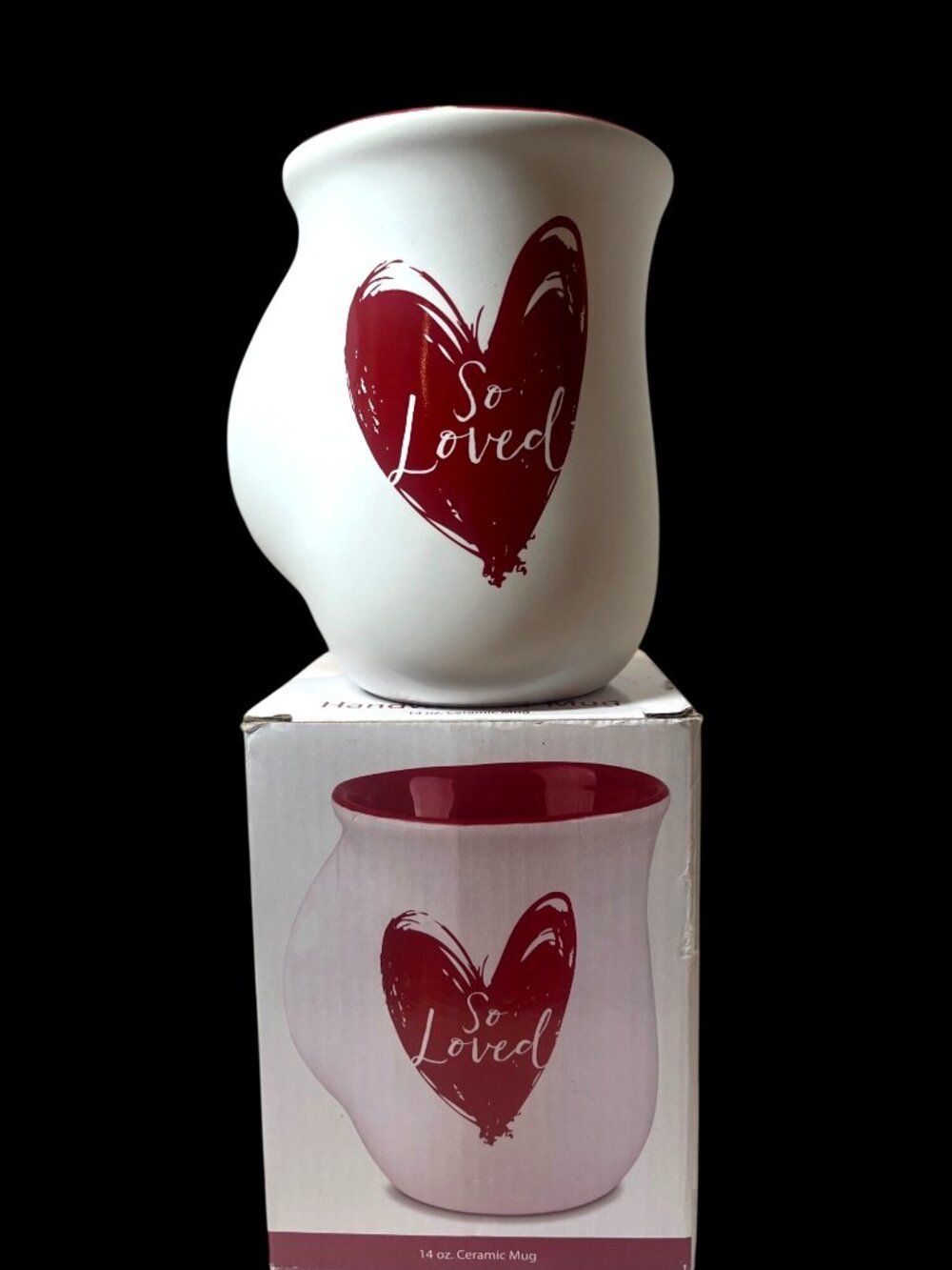 So Loved Handwarmer Ceramic Mug With Bible Verse 14 Oz Red & White